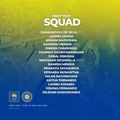 ශ්‍රී ලංකා - ඉන්දියා පළමු ටෙස්ට් තරගය: ශ්‍රී ලංකා සංචිතය මෙන්න